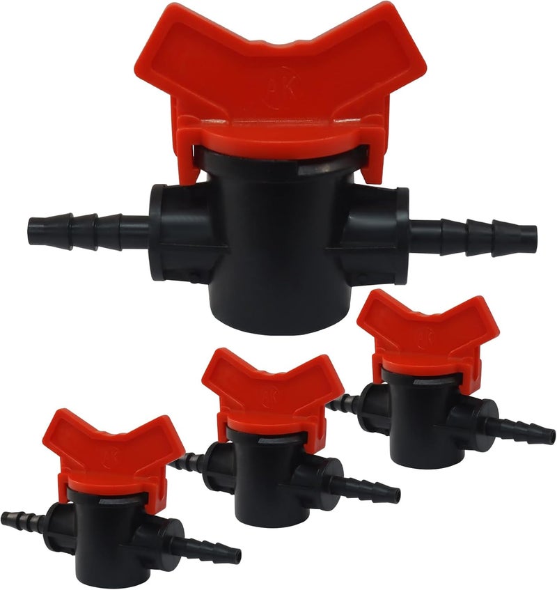 OSVJE 4PCS 1/4" ID in Line Hose Barbed Ball Valve Shut-Off Switch - Stable Plastic, Easy Installation, Leak-Free Design for Aquarium, Garden, and Micro Irrigation Systems, Black - Image 1